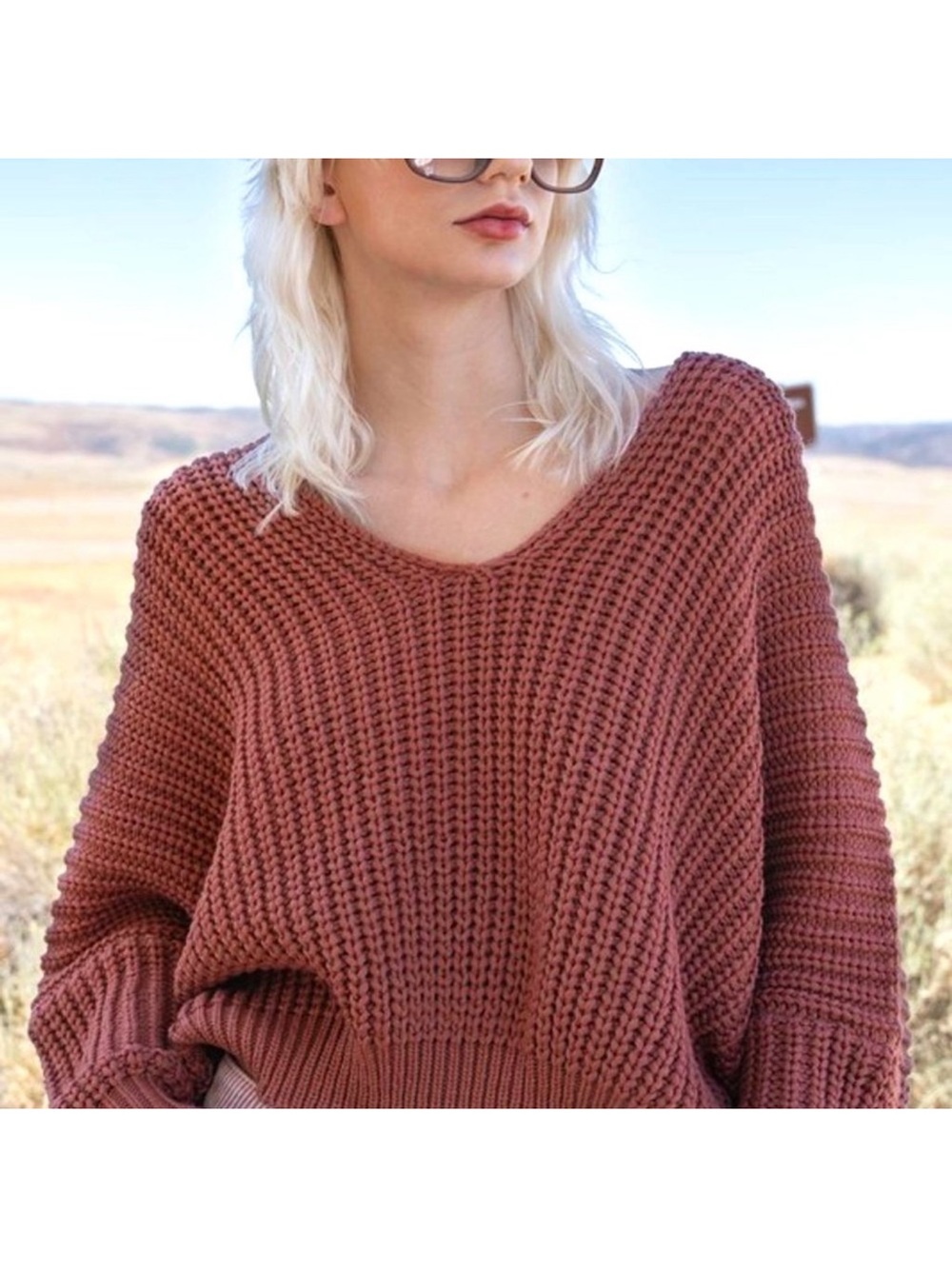 Anthropologie POL Oversized Rust Cable Knit Sweater Size Medium